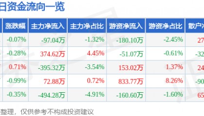 股票行情快报：宁沪高速（600377）2月13日主力资金净卖出97.04万元