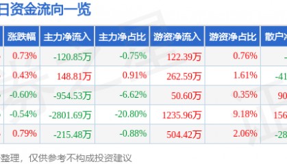 股票行情快报：康强电子（002119）7月17日主力资金净卖出120.85万元