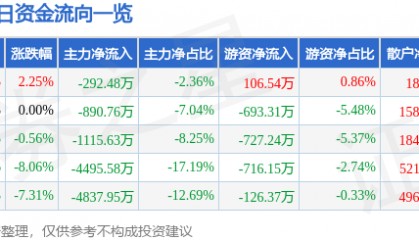 股票行情快报：赛象科技（002337）12月20日主力资金净卖出292.48万元