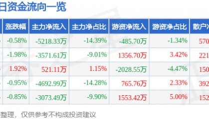 股票行情快报：网宿科技（300017）6月3日主力资金净卖出5218.33万元