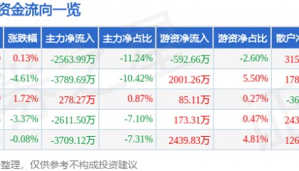 股票行情快报：新国都（300130）12月26日主力资金净卖出2563.99万元